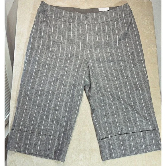 Bryant Gray Womens Pinstripe Linen Blend Crop Pants Plus Size 26 NWT - Picture 3 of 11